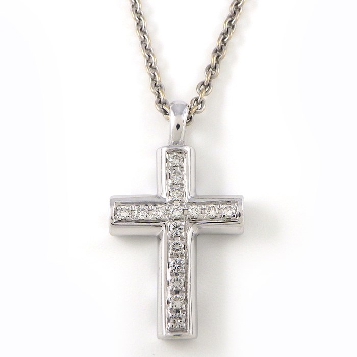 ブルガリ BVLGARI ネックレス ラテン クロス パヴェ ダイヤモンド K18WG 【中古】