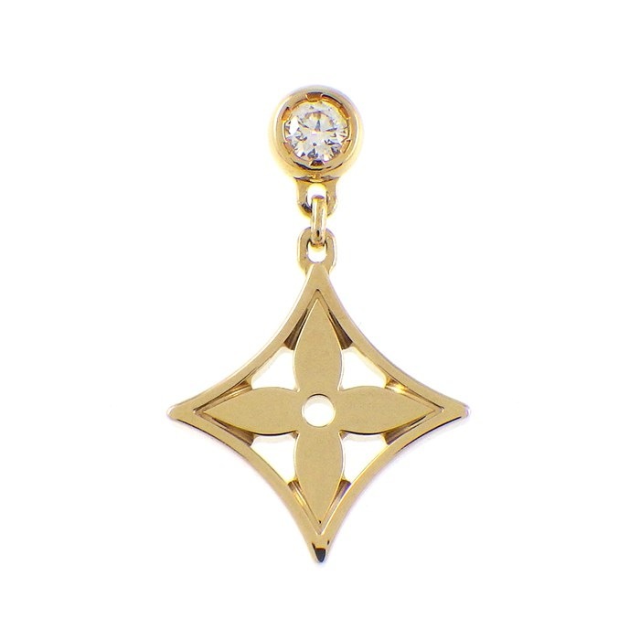 ルイ・ヴィトン LOUIS VUITTON ピアス モノグラム イディール Q96168 スターモチーフ 1ポイント ダイヤモンド 0.04ct K18YG ※片方のみ 【中古】
