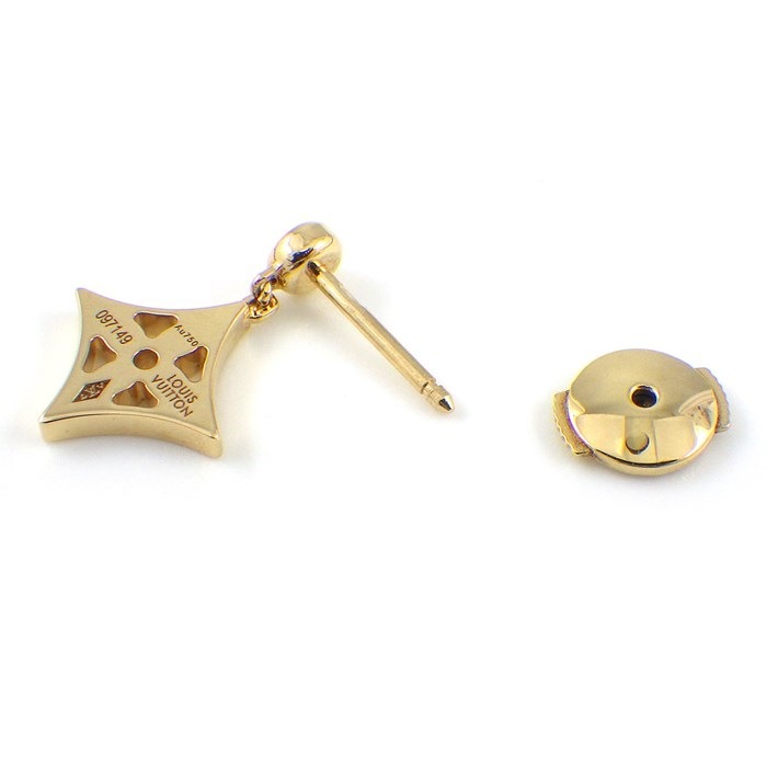 ルイ・ヴィトン LOUIS VUITTON ピアス モノグラム イディール Q96168 スターモチーフ 1ポイント ダイヤモンド 0.04ct K18YG ※片方のみ 【中古】