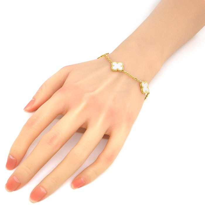 ヴァンクリーフ＆アーペル Van Cleef & Arpels ブレスレット ヴィンテージ アルハンブラ 5モチーフ VCARA41800 ホワイト シェル K18YG 【中古】