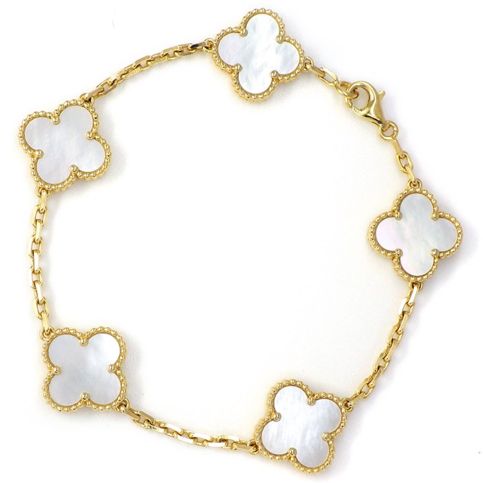 ヴァンクリーフ＆アーペル Van Cleef & Arpels ブレスレット ヴィンテージ アルハンブラ 5モチーフ VCARA41800 ホワイト シェル K18YG 【中古】