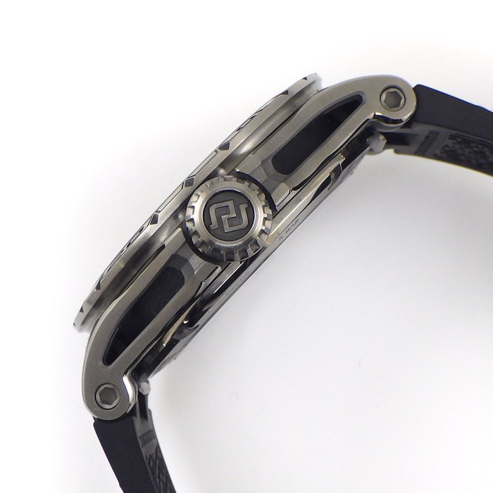 ロジェ・デュブイ ROGER DUBUIS 腕時計 エクスカリバー ウラカン スパイダー RDDBEX0748 グレー/スケルトン文字盤 デイト 裏スケ ラバー 自動巻き 【箱・保付き】 【中古】