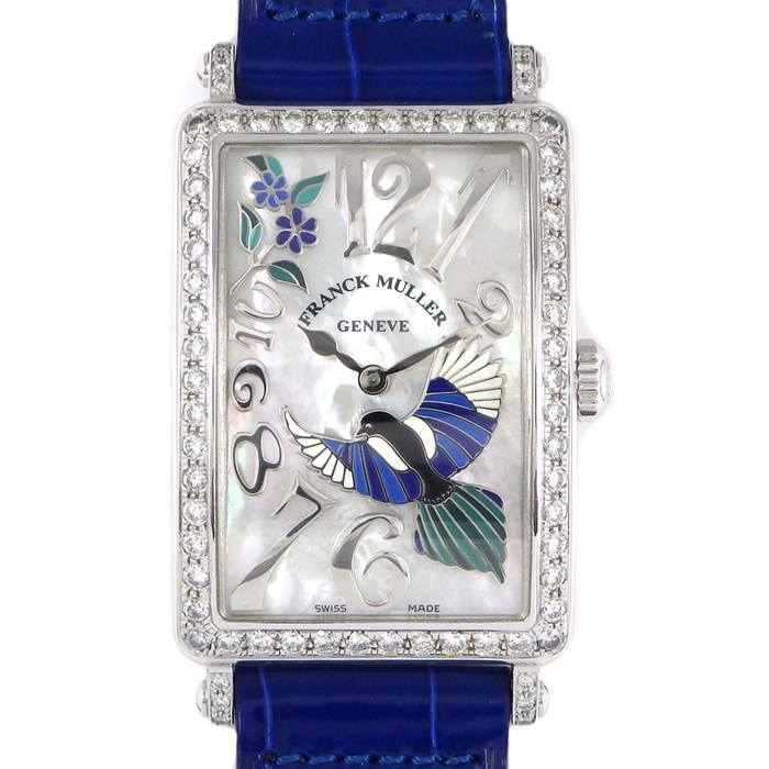 ★最終お値引き品★ 【フランクミュラー FRANCK MULLER】腕時計 ロングアイランド HAPPY MAGPIE ハッピーマグパイ 88本 限定925QZRELBUMOPD1R ダイヤベゼル / ラグ / 尾錠 シェル 白 フラワー 鳥 ダイヤモンド SS ブルー クロコダイルレザーベルト クオーツアナログ 