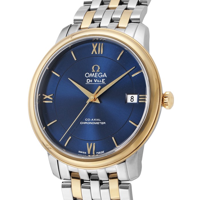 【新品・5年保証】オメガ OMEGA 腕時計 デ・ヴィル プレステージ 424.20.37.20.03.001 コーアクシャル クロノメーター デイト サンレイ ブルー文字盤 K18YG SS 自動巻き 【箱・保付き】
