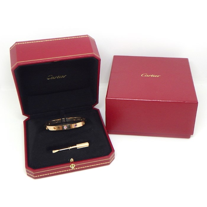 カルティエ Cartier バングル ラブブレス マルチカラーストーン 新型 ピンク イエロー サファイア グリーン オレンジ ガーネット アメジスト K18PG / #17 【中古】