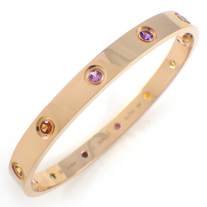 カルティエ Cartier バングル ラブブレス マルチカラーストーン 新型 ピンク イエロー サファイア グリーン オレンジ ガーネット アメジスト K18PG / #17 【中古】