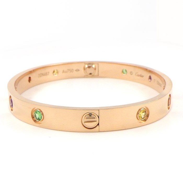 カルティエ Cartier バングル ラブブレス マルチカラーストーン 新型 ピンク イエロー サファイア グリーン オレンジ ガーネット アメジスト K18PG / #17 【中古】
