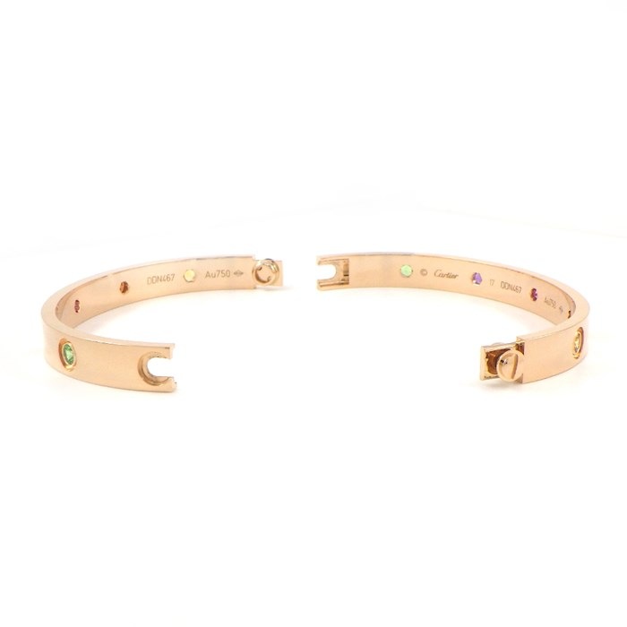 カルティエ Cartier バングル ラブブレス マルチカラーストーン 新型 ピンク イエロー サファイア グリーン オレンジ ガーネット アメジスト K18PG / #17 【中古】