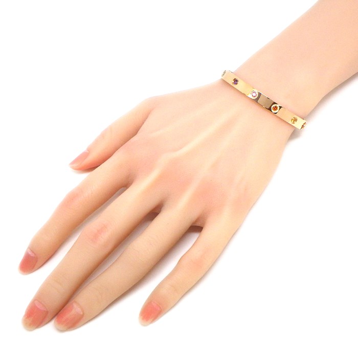 カルティエ Cartier バングル ラブブレス マルチカラーストーン 新型 ピンク イエロー サファイア グリーン オレンジ ガーネット アメジスト K18PG / #17 【中古】