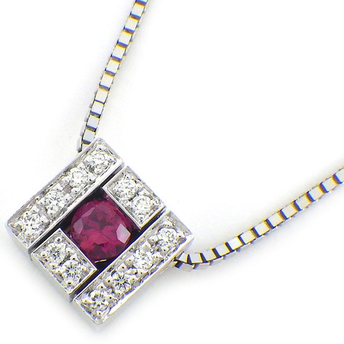ダミアーニ DAMIANI ネックレス ベルエポック スクエア ベネチアンチェーン ルビー ダイヤモンド K18WG 【中古】
