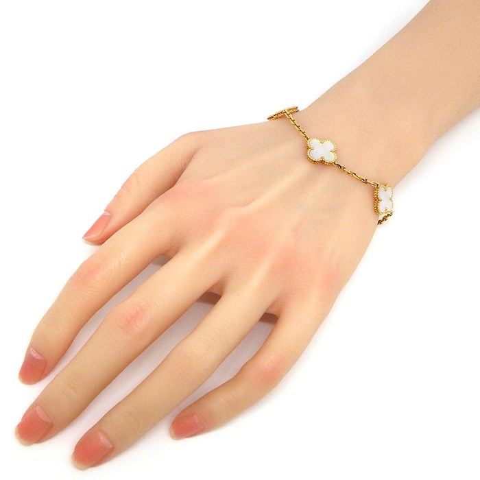 ヴァンクリーフ＆アーペル Van Cleef & Arpels ブレスレット ヴィンテージ アルハンブラ 5モチーフ VCARA41800 ホワイト シェル K18YG 【中古】