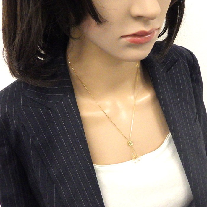 タサキ 田崎真珠 TASAKI ネックレス ドロップ スウィング フラワーモチーフ スライド式 2ポイント パール 7.0mm珠 K18YG 【中古】