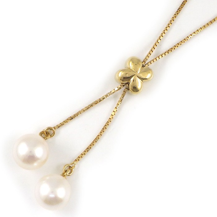 タサキ 田崎真珠 TASAKI ネックレス ドロップ スウィング フラワーモチーフ スライド式 2ポイント パール 7.0mm珠 K18YG 【中古】