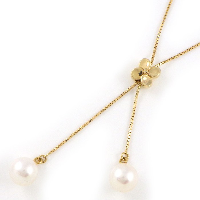 タサキ 田崎真珠 TASAKI ネックレス ドロップ スウィング フラワーモチーフ スライド式 2ポイント パール 7.0mm珠 K18YG 【中古】