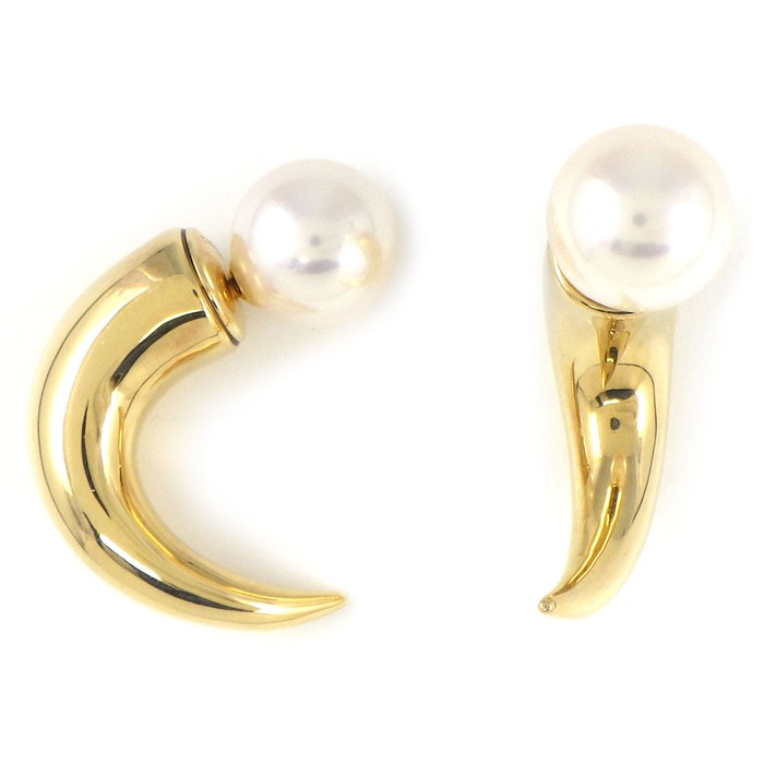 タサキ 田崎真珠 TASAKI ピアス デインジャー ホーン E-3658-18KYG 2Way リファインド リベリオン あこや真珠 8mm珠 K18YG 【中古】