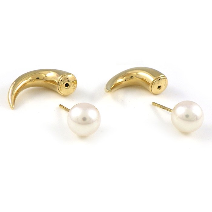 タサキ 田崎真珠 TASAKI ピアス デインジャー ホーン E-3658-18KYG 2Way リファインド リベリオン あこや真珠 8mm珠 K18YG 【中古】