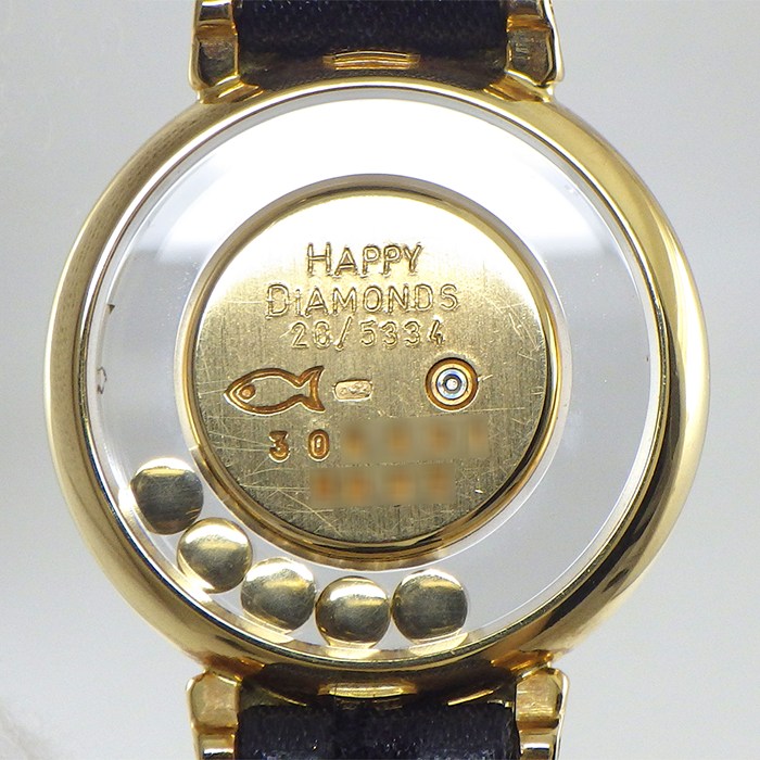 ショパール Chopard 腕時計 ハッピーダイヤモンド 20/5334 リボン 5ポイント ムービングダイヤ ダイヤベゼル/ラグ ホワイト文字盤 GP ブラック サテン/レザーベルト クオーツアナログ 【中古】