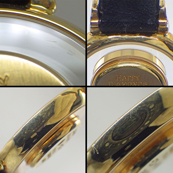 ショパール Chopard 腕時計 ハッピーダイヤモンド 20/5334 リボン 5ポイント ムービングダイヤ ダイヤベゼル/ラグ ホワイト文字盤 GP ブラック サテン/レザーベルト クオーツアナログ 【中古】