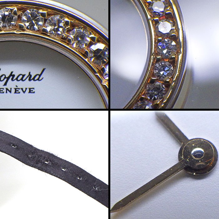 ショパール Chopard 腕時計 ハッピーダイヤモンド 20/5334 リボン 5ポイント ムービングダイヤ ダイヤベゼル/ラグ ホワイト文字盤 GP ブラック サテン/レザーベルト クオーツアナログ 【中古】