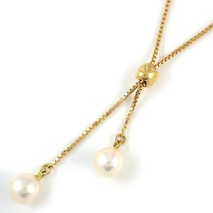 タサキ 田崎真珠 TASAKI ネックレス ドロップ スウィング 2ポイント パール 6.5mm珠 K18YG 【中古】