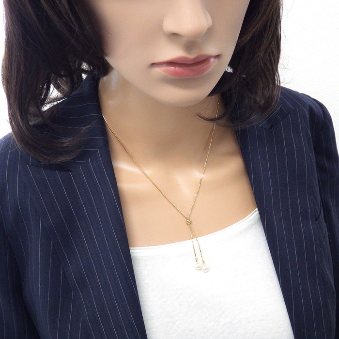 タサキ 田崎真珠 TASAKI ネックレス ドロップ スウィング 2ポイント パール 6.5mm珠 K18YG 【中古】