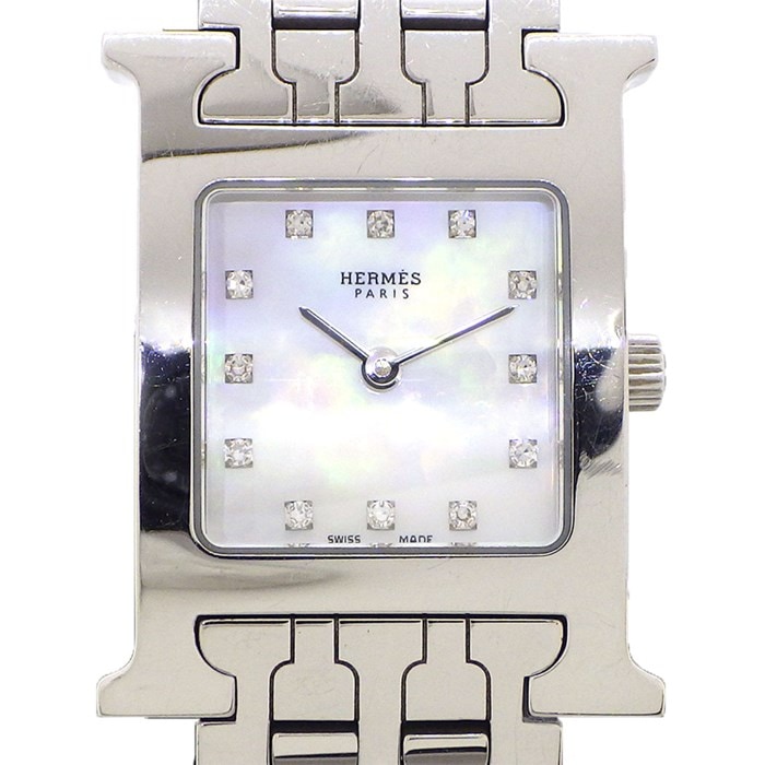エルメス HERMES 腕時計 Hウォッチ HH1.210 12ポイント ダイヤインデックス スクエア ホワイトシェル文字盤 SS クオーツアナログ 【中古】 エルメス HERMES】腕時計 Hウォッチ HH1.210 12ポイント ダイヤ