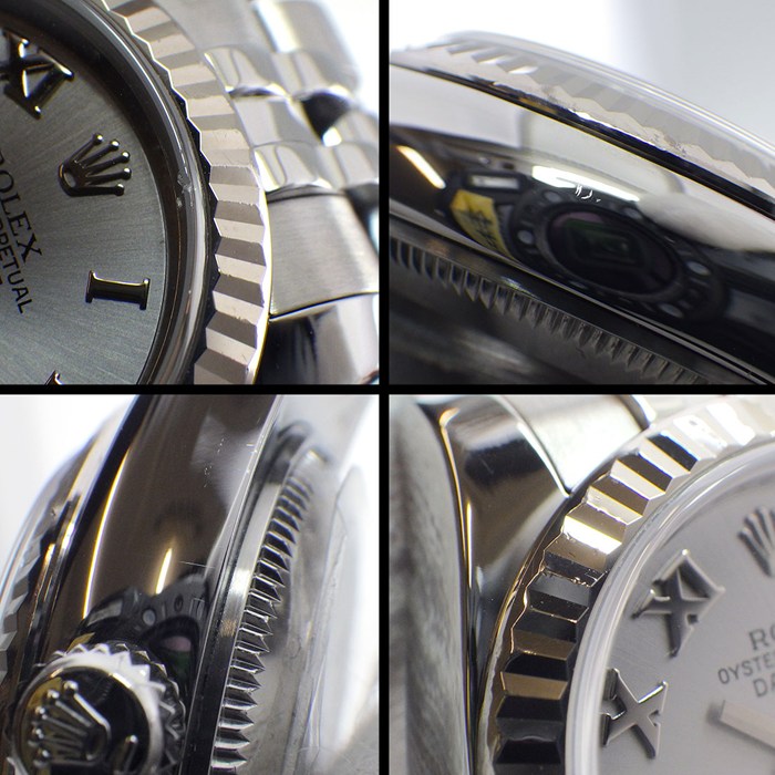 ロレックス Rolex 腕時計 デイトジャスト 179174 ルーレット刻印 シルバー文字盤 ローマンインデックス デイト K18WG SS 自動巻き 【箱・保付き】 【中古】