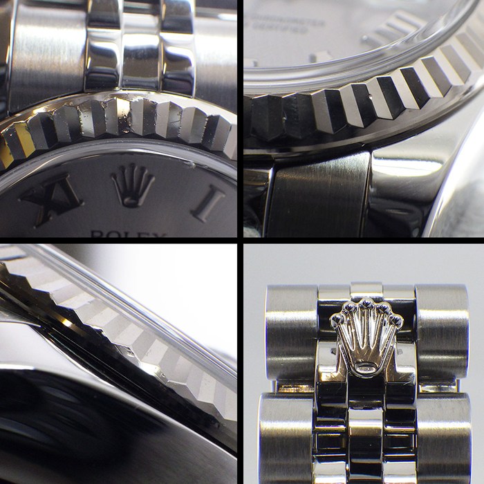 ロレックス Rolex 腕時計 デイトジャスト 179174 ルーレット刻印 シルバー文字盤 ローマンインデックス デイト K18WG SS 自動巻き 【箱・保付き】 【中古】