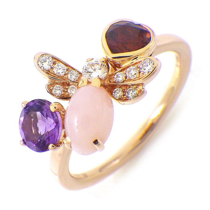 ショーメ Chaumet リング アトラップ モワ 蜂 ハチ ビー カボションカット ピンク オパール ハートシェイプ ガーネット アメジスト ダイヤモンド K18PG 9.5号 / #50 【中古】