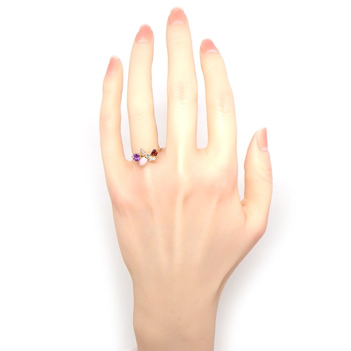 ショーメ Chaumet リング アトラップ モワ 蜂 ハチ ビー カボションカット ピンク オパール ハートシェイプ ガーネット アメジスト ダイヤモンド K18PG 9.5号 / #50 【中古】