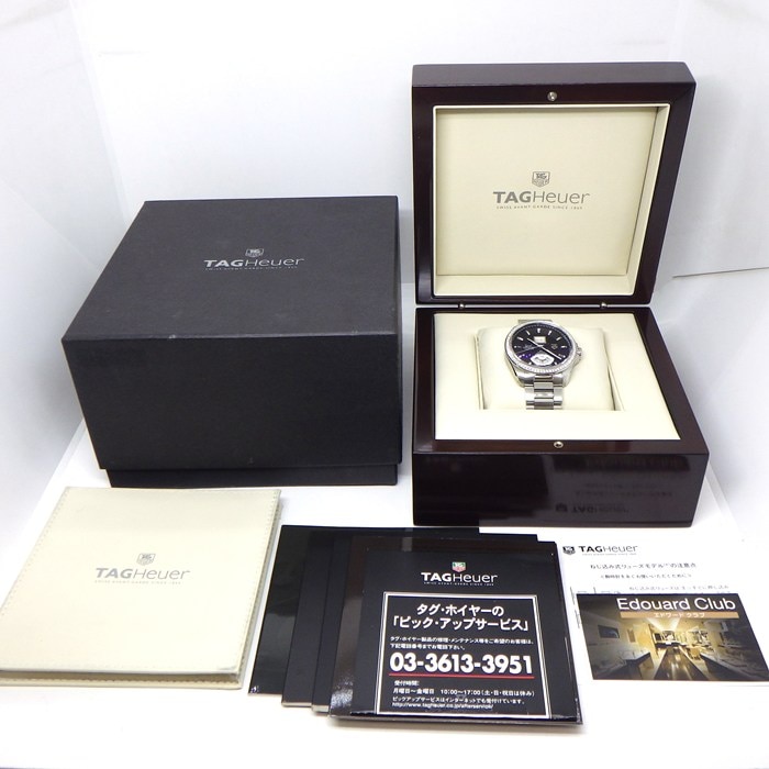 タグ・ホイヤー TAG Heuer 腕時計 グランドカレラ キャリバー8 WAV5115.BA0901 デイト 夜光インデックス 夜行針 裏スケ GMT 72ポイント ダイヤベゼル 1.20ct ブラック文字盤 SS 自動巻き 【中古】