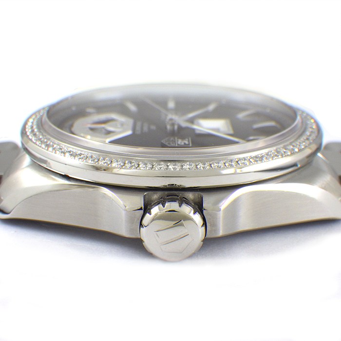 タグ・ホイヤー TAG Heuer 腕時計 グランドカレラ キャリバー8 WAV5115.BA0901 デイト 夜光インデックス 夜行針 裏スケ GMT 72ポイント ダイヤベゼル 1.20ct ブラック文字盤 SS 自動巻き 【中古】