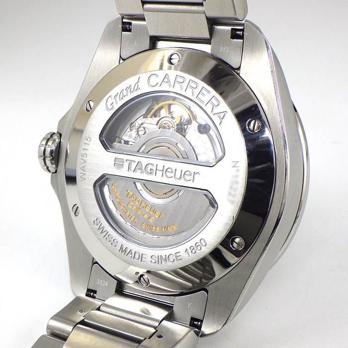タグ・ホイヤー TAG Heuer 腕時計 グランドカレラ キャリバー8 WAV5115.BA0901 デイト 夜光インデックス 夜行針 裏スケ GMT 72ポイント ダイヤベゼル 1.20ct ブラック文字盤 SS 自動巻き 【中古】