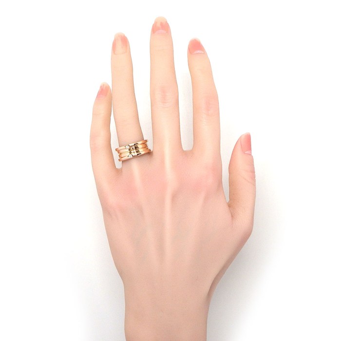 ブルガリ BVLGARI リング B-zero1 ビーゼロワン 3バンド 4ポイント ダイヤモンド K18PG 12.5号 / #53 【中古】