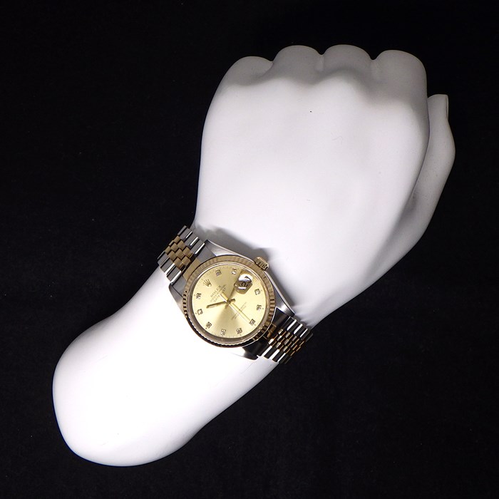 ロレックス Rolex 腕時計 デイトジャスト 36 16233G E番 1990-1991年製 10ポイント 旧ダイヤ インデックス サンレイ シャンパンカラー文字盤 フルーテッドベゼル ジュビリーブレス SS K18YG 自動巻き 【中古】