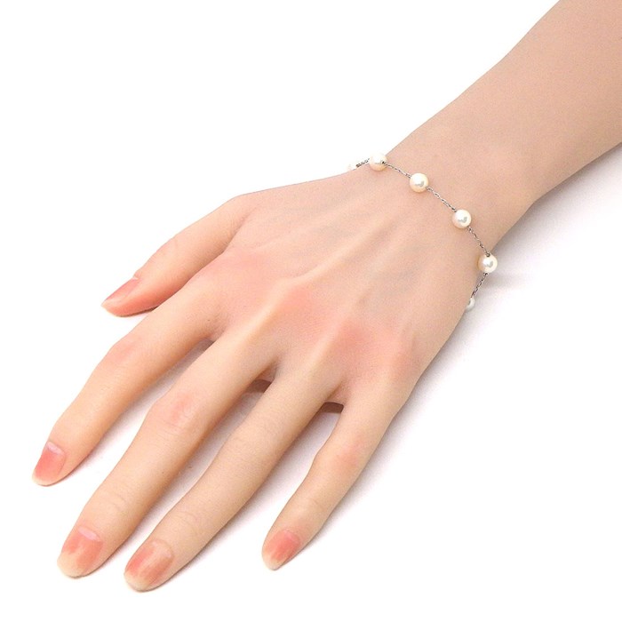 ミキモト MIKIMOTO ブレスレット ステーション 8ポイント パール 6.5mm珠 K18WG 【中古】