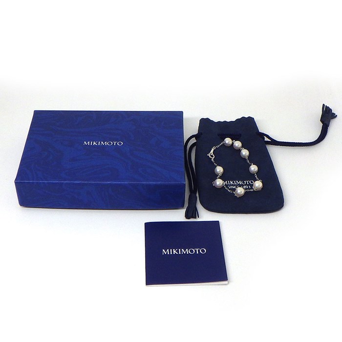 ミキモト MIKIMOTO ブレスレット ステーション 8ポイント パール 6.5mm珠 K18WG 【中古】