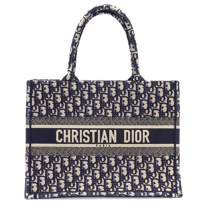 ディオール Dior トートバッグ ハンドバッグ ブックトート ミディアム M1296ZRIW_M828 エクリュホワイト ブルー ディオール オブリーク エンブロイダリー 【中古】