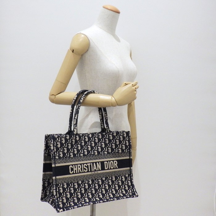 ディオール Dior トートバッグ ハンドバッグ ブックトート ミディアム M1296ZRIW_M828 エクリュホワイト ブルー ディオール オブリーク エンブロイダリー 【中古】