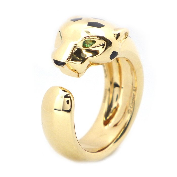 【カルティエ Cartier】リング パンテール パンサー グリーンガーネット ツァボライト オニキス K18YG ブラック 黒 ラッカー 11号 / #51 【箱・保付き】