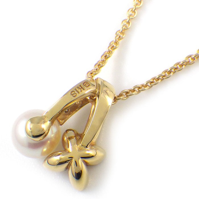 ミキモト MIKIMOTO ネックレス フラワーモチーフ パール 5.5mm珠 ダイヤモンド K18YG 【中古】