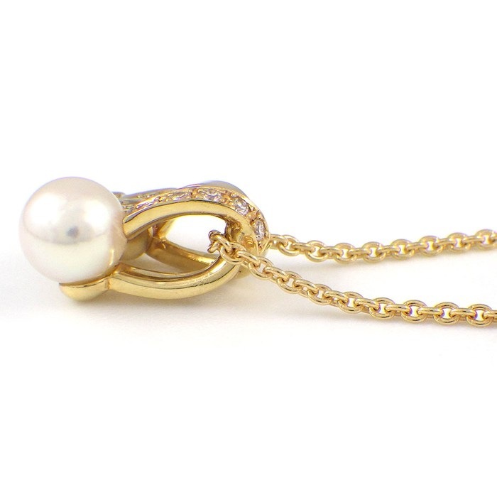 ミキモト MIKIMOTO ネックレス フラワーモチーフ パール 5.5mm珠 ダイヤモンド K18YG 【中古】