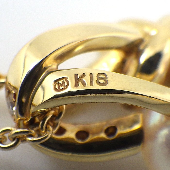 ミキモト MIKIMOTO ネックレス フラワーモチーフ パール 5.5mm珠 ダイヤモンド K18YG 【中古】