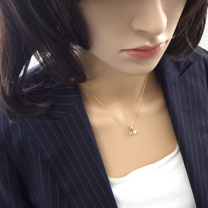 ミキモト MIKIMOTO ネックレス フラワーモチーフ パール 5.5mm珠 ダイヤモンド K18YG 【中古】