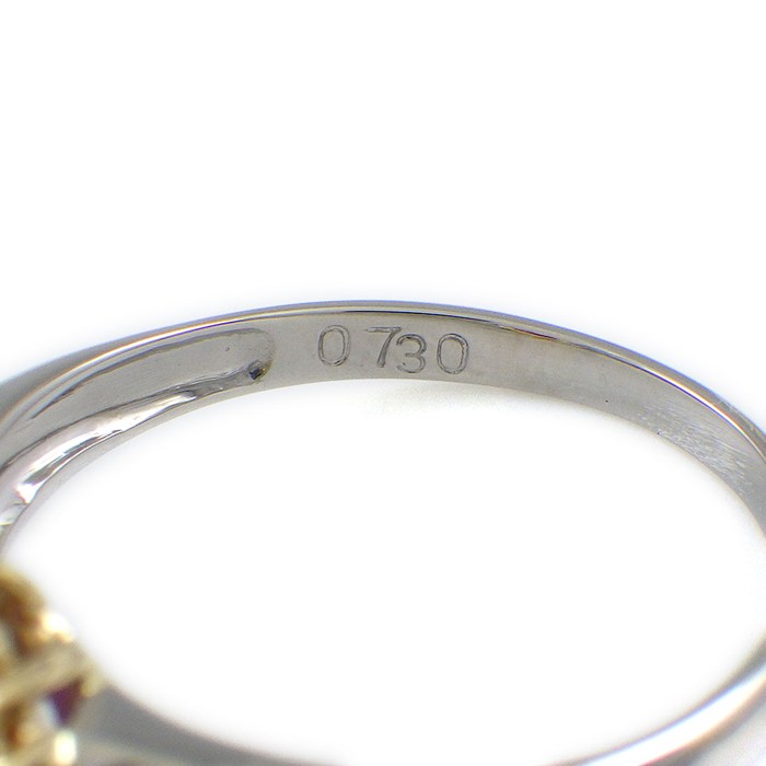 【パープルサファイア ダイヤモンド】 リング フラワーモチーフ 1ポイント オーバルカット パープル サファイア 0.73ct マルチカット ダイヤモンド 0.60ct PT900 K18YG 12号 【中古】