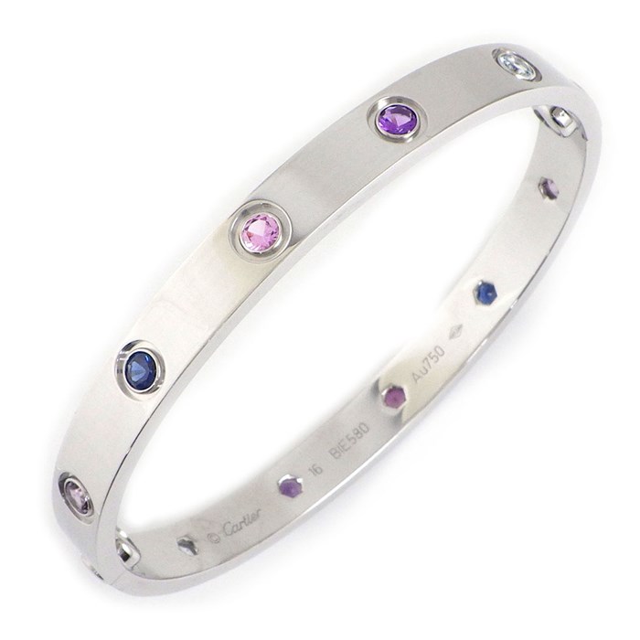 カルティエ Cartier バングル ラブ B6036317 マルチカラーストーン 新型 アクアマリン ブルーサファイア ピンクサファイア アメジスト ラベンダースピネル K18WG / #16 【中古】