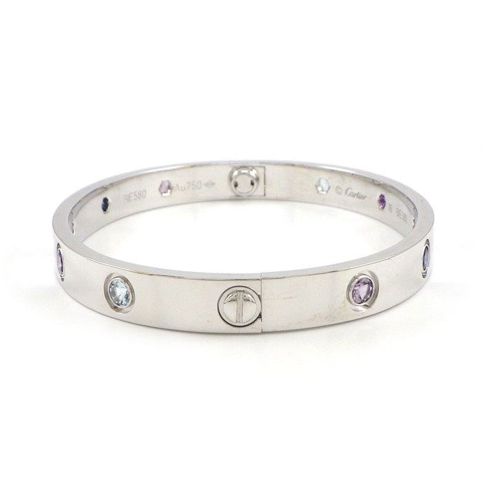 カルティエ Cartier バングル ラブ B6036317 マルチカラーストーン 新型 アクアマリン ブルーサファイア ピンクサファイア アメジスト ラベンダースピネル K18WG / #16 【中古】