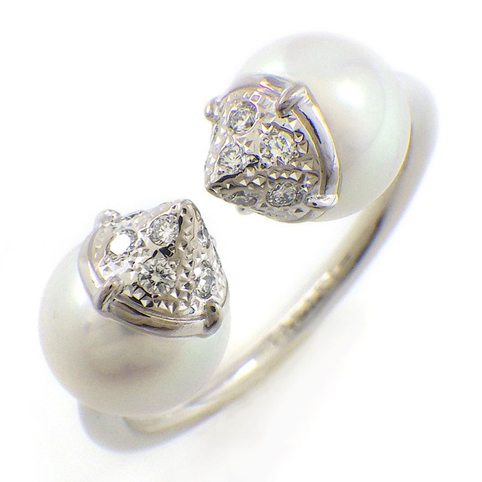 タサキ 田崎真珠 TASAKI リング リファインド リベリオン シグネチャー パヴェ ダイヤモンド アコヤ真珠 8.0mm珠 K18WG 12号 【中古】
