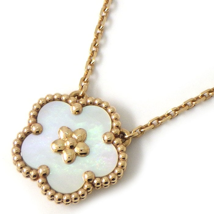ヴァンクリーフ＆アーペル Van Cleef & Arpels ネックレス ラッキースプリング プラムブロッサム VCARP9X100 ホワイト シェル K18PG 【中古】