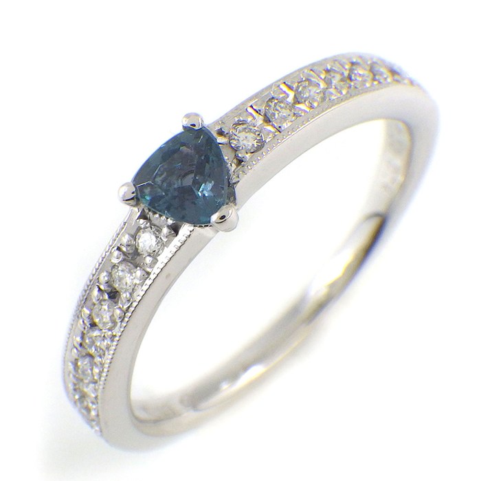 【アレキサンドライト ダイヤモンド】 リング 1ポイント アレキサンドライト 0.23ct ハーフサークル ダイヤモンド 0.14ct K18WG 12号 【中古】